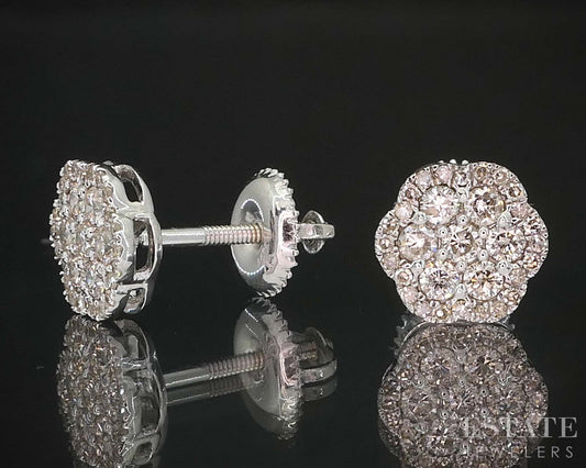 14k White Gold Natural .26ctw Diamond Cluster Screw Back Earrings 1.7g i19466b