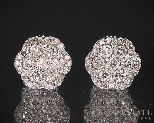 14k White Gold Natural .26ctw Diamond Cluster Screw Back Earrings 1.7g i19466b