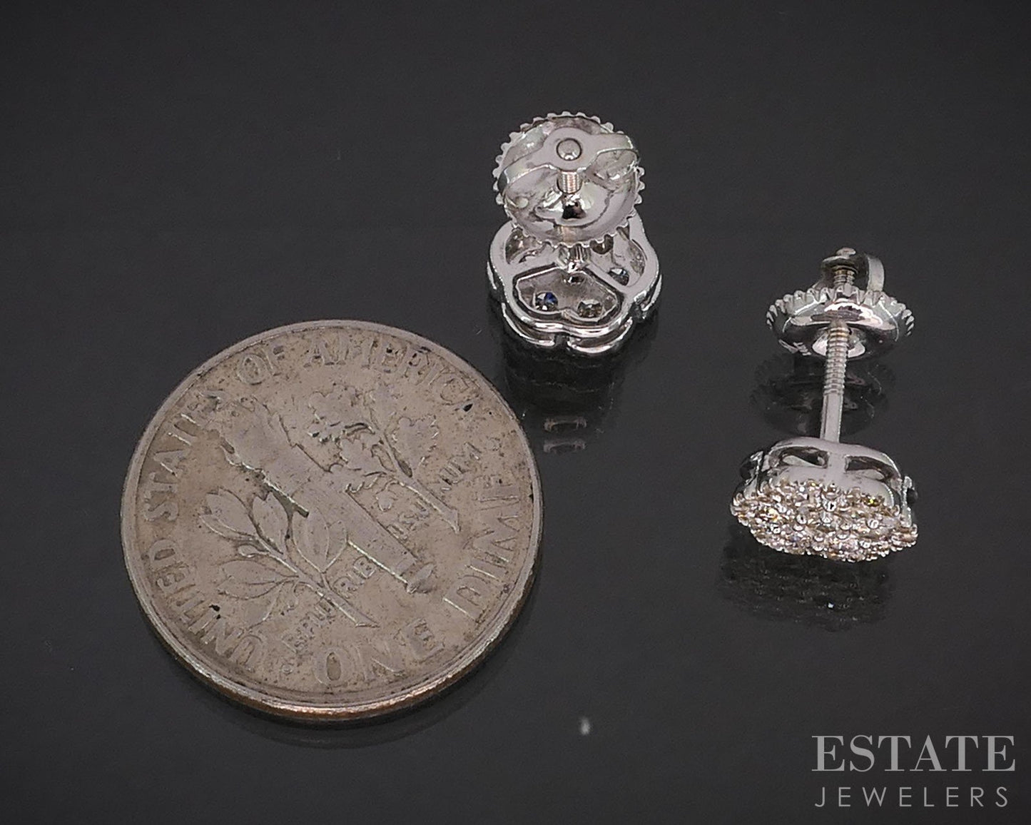 14k White Gold Natural .26ctw Diamond Cluster Screw Back Earrings 1.7g i19466b