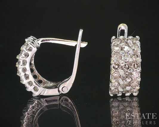 10k White Gold Natural .25ctw Diamond Hinged Hoop Earrings 2.8g i19465b