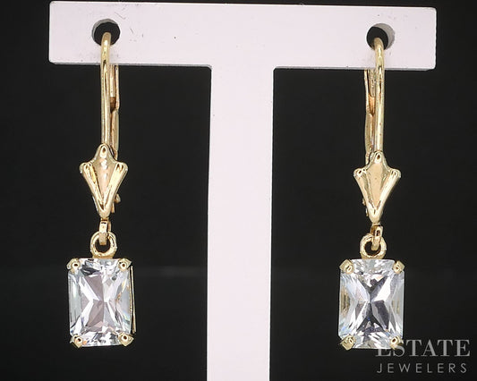 14k Yellow Gold Natural Aquamarine Ladies Dangle Earrings 1.7g i19463b