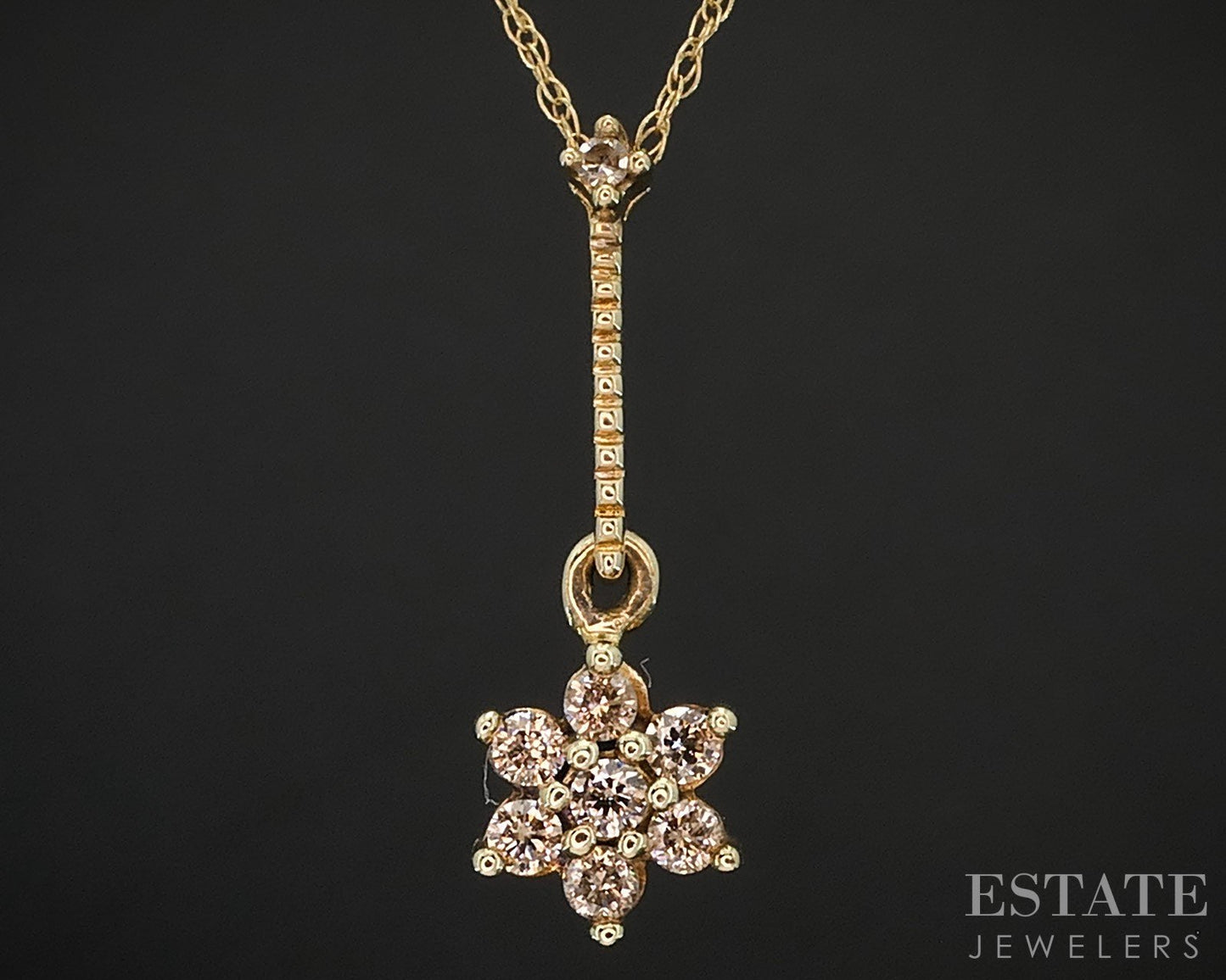 10k Yellow Gold Natural Diamond Cluster Dangle Necklace 1.1g 16"L i19461b