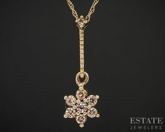 10k Yellow Gold Natural Diamond Cluster Dangle Necklace 1.1g 16"L i19461b