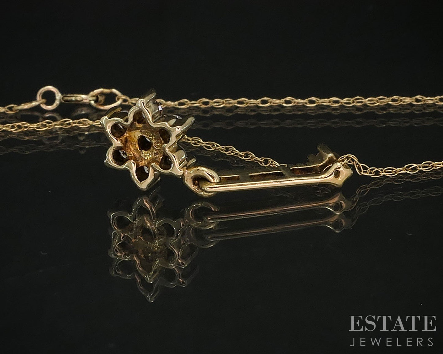 10k Yellow Gold Natural Diamond Cluster Dangle Necklace 1.1g 16"L i19461b