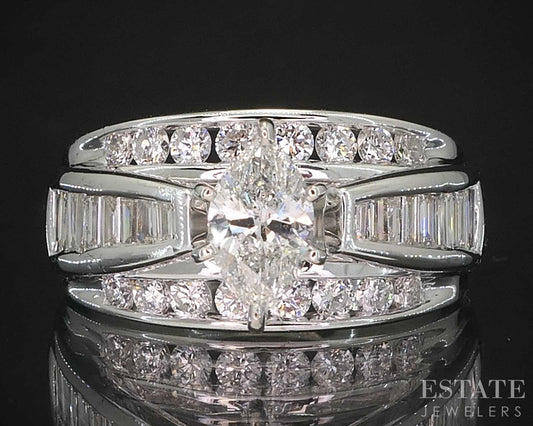 14k White Gold Marquise Natural 1.02ctw Diamond Engagement Ring 7.8g i19476b