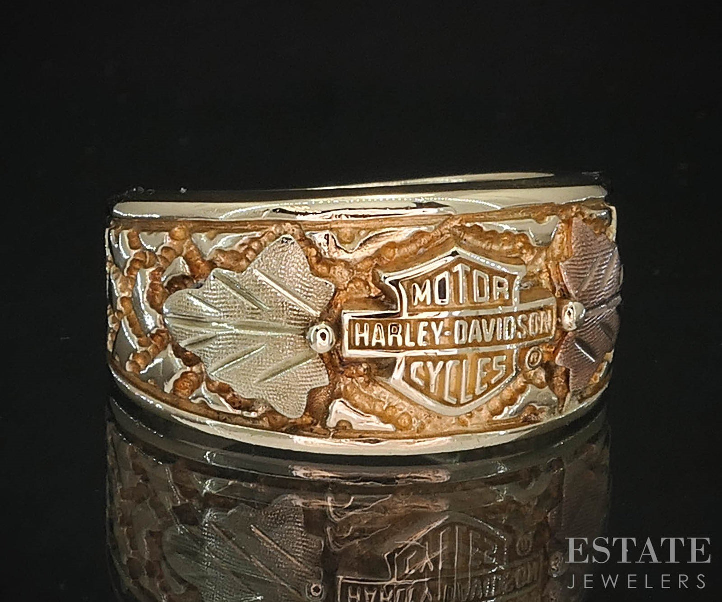 Vintage 10k Yellow Gold Black Hills Gold Harley Davidson Mens Band 8.2g i19445b