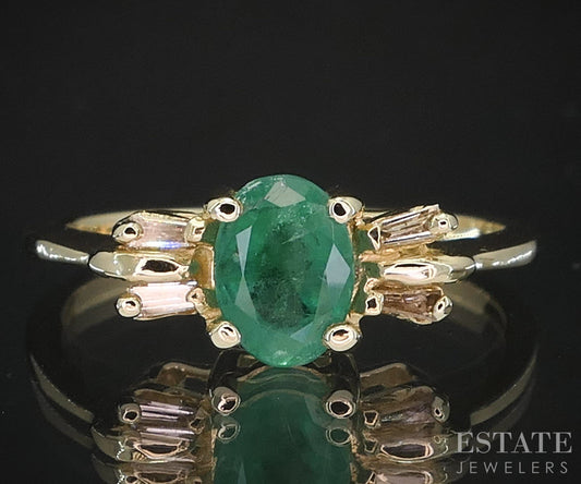 14k Yellow Gold Oval Natural Emerald & Diamond Ladies Ring 2.6g i19447b