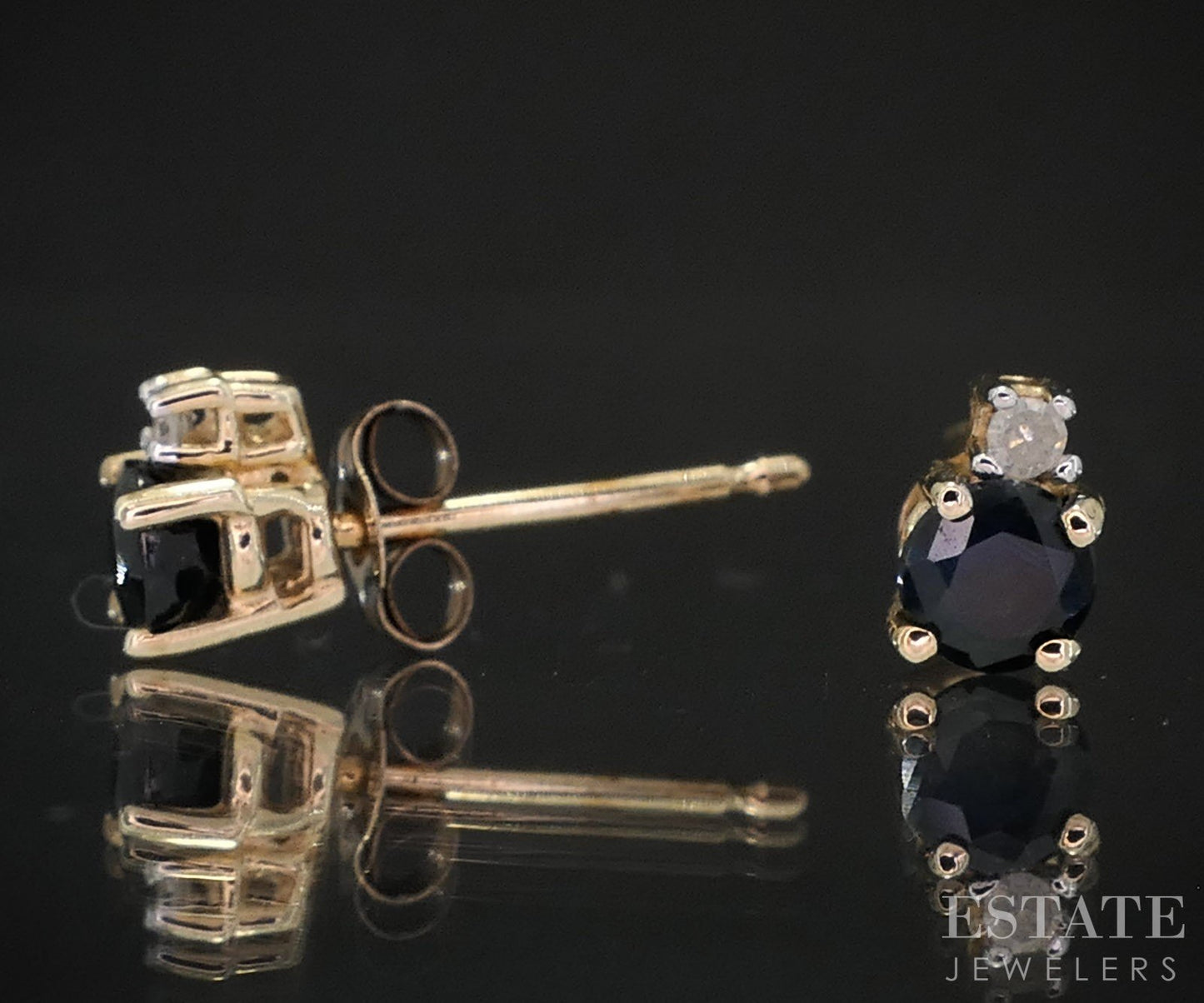 10k Yellow Gold Natural Blue Sapphire & Diamond Stud Earrings 0.6g i19451b