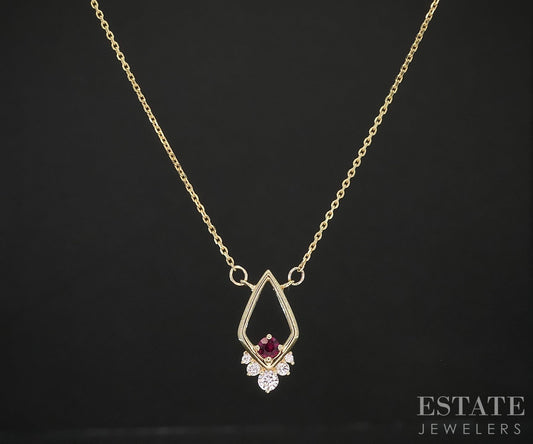14k Yellow Gold Natural Ruby & Diamond Ladies Necklace 1.4g 18"L i19430b