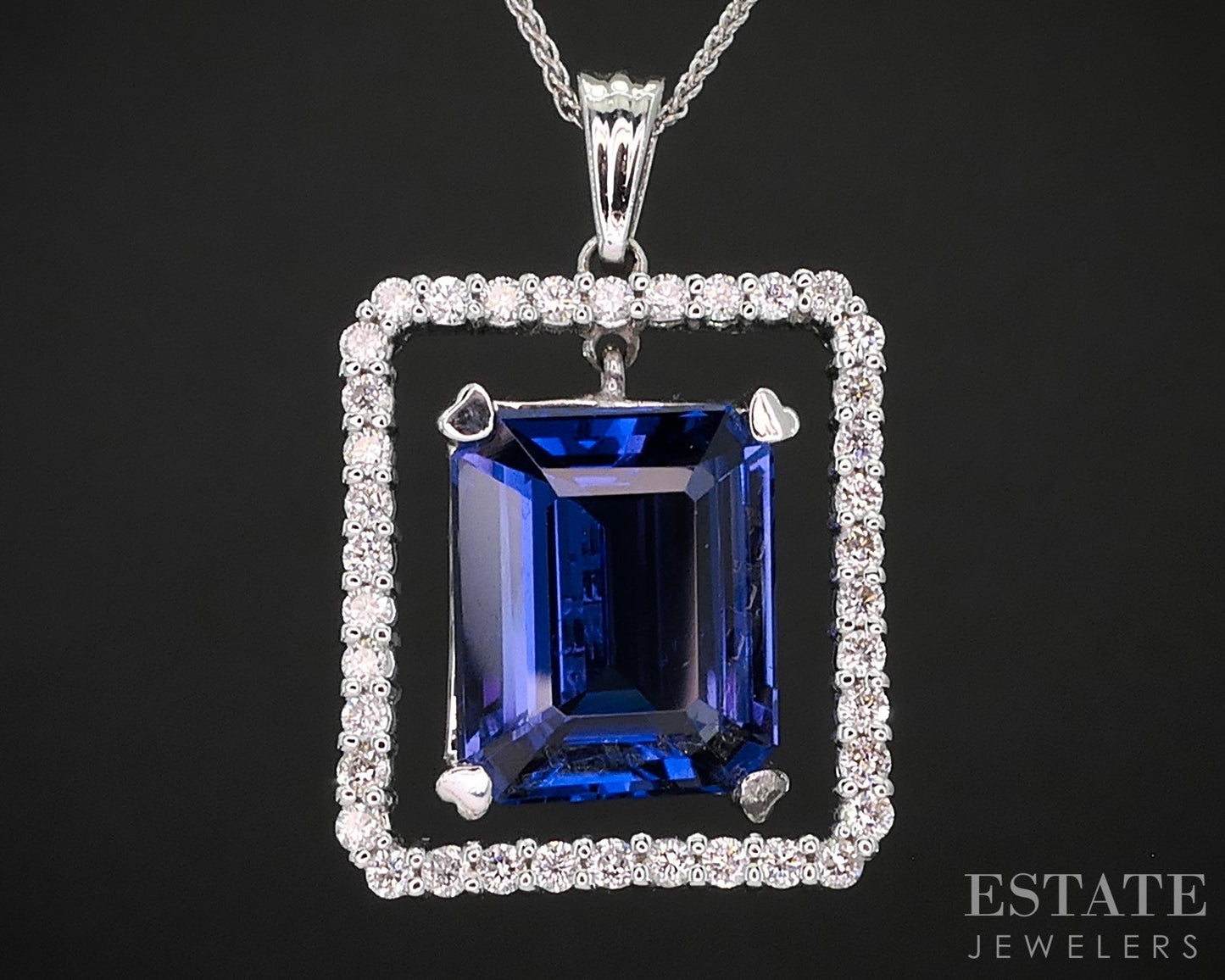 14k White Gold Natural 5ct Tanzanite & Diamond Necklace 5.9g 18"L i19507