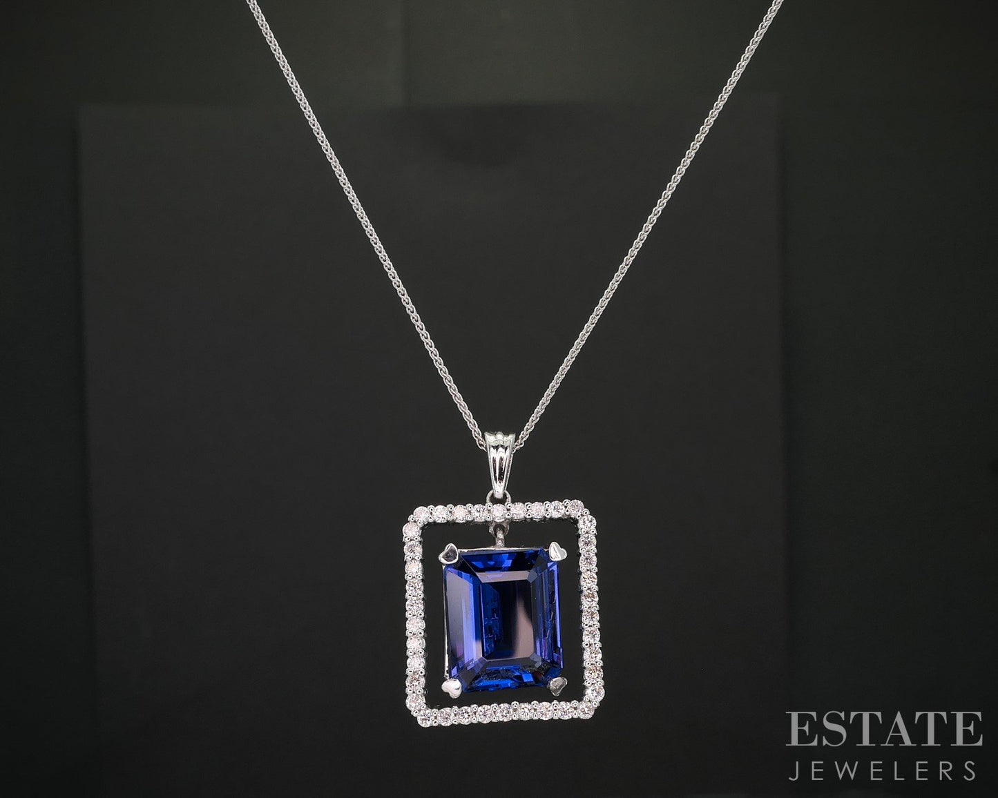 14k White Gold Natural 5ct Tanzanite & Diamond Necklace 5.9g 18"L i19507