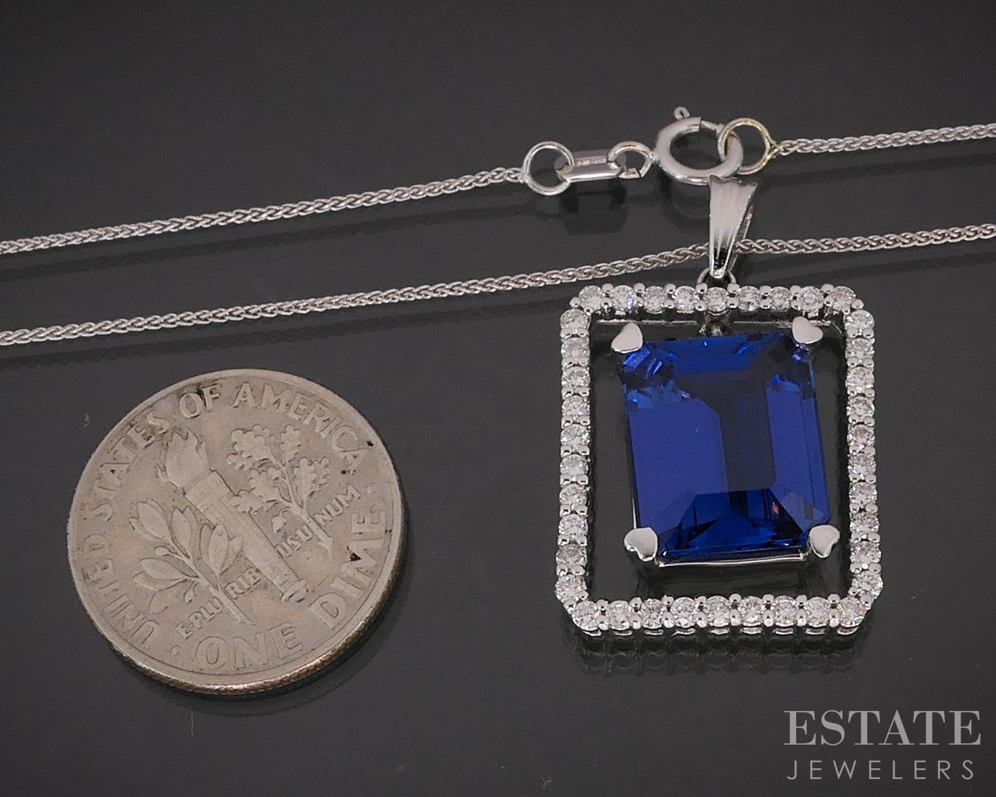 14k White Gold Natural 5ct Tanzanite & Diamond Necklace 5.9g 18"L i19507