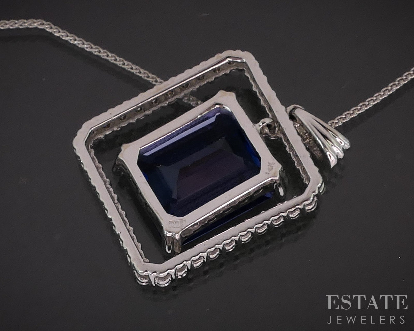 14k White Gold Natural 5ct Tanzanite & Diamond Necklace 5.9g 18"L i19507