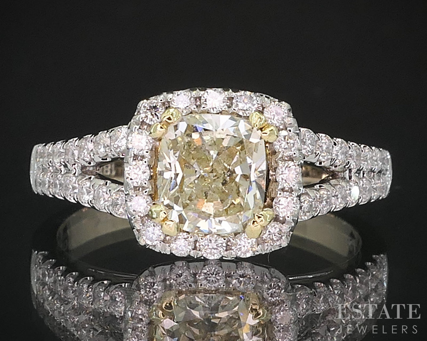 18k White Gold Cushion Natural 1.39ctw Yellow Diamond Engagement Ring 4g i19421