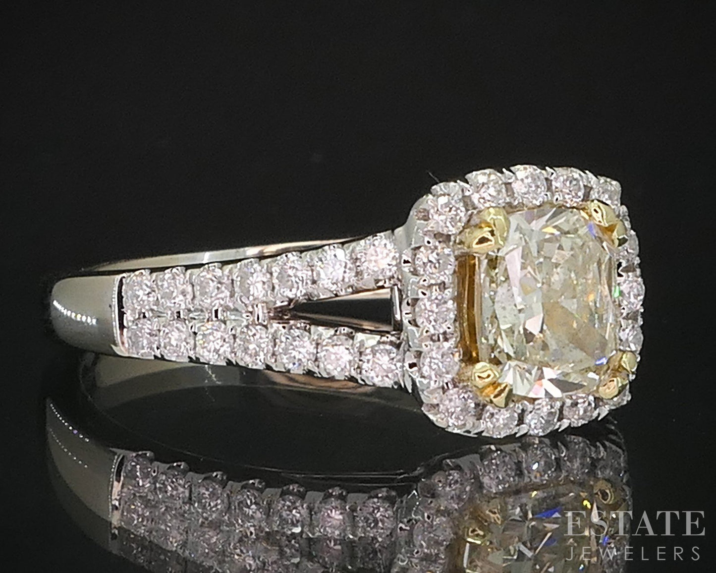 18k White Gold Cushion Natural 1.39ctw Yellow Diamond Engagement Ring 4g i19421