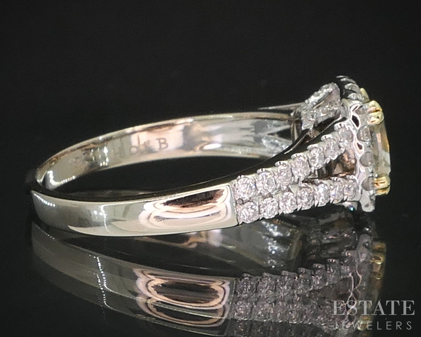18k White Gold Cushion Natural 1.39ctw Yellow Diamond Engagement Ring 4g i19421