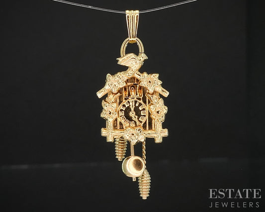 14k Yellow Gold Articulated Movable Cuckoo Clock Charm 2.2g i19478