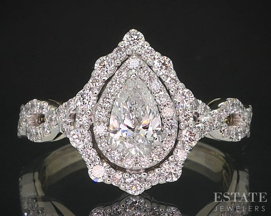 14k White Gold Pear Natural 1.40ctw Diamond Halo Engagement Ring 4.4g i19418