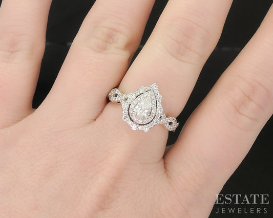 14k White Gold Pear Natural 1.40ctw Diamond Halo Engagement Ring 4.4g i19418
