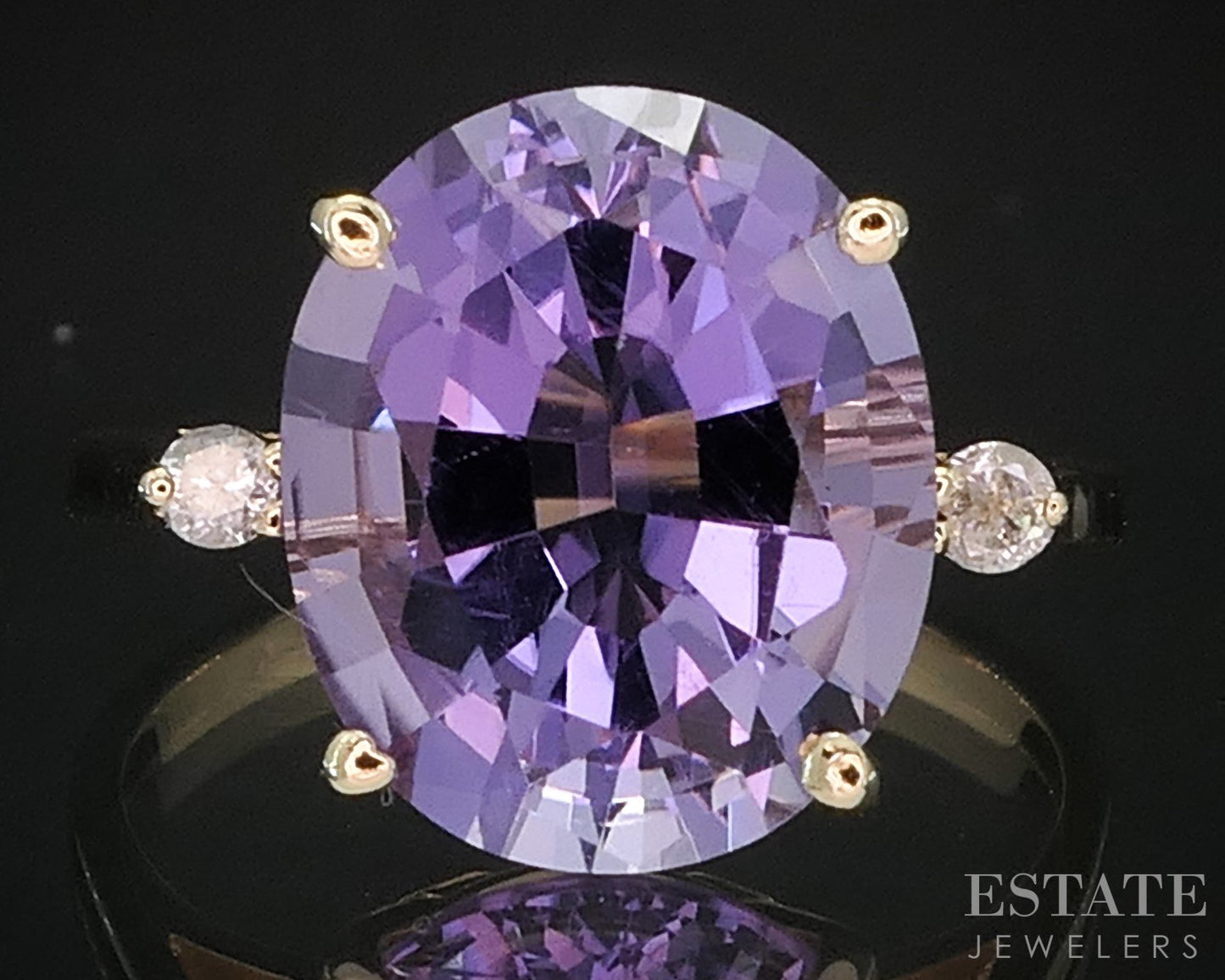 14k Yellow Gold Oval Natural Amethyst & Diamond Ladies Ring 3.3g i19423