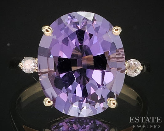 14k Yellow Gold Oval Natural Amethyst & Diamond Ladies Ring 3.3g i19423