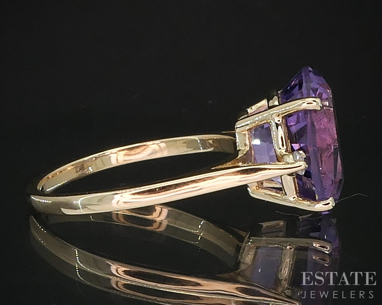 14k Yellow Gold Oval Natural Amethyst & Diamond Ladies Ring 3.3g i19423