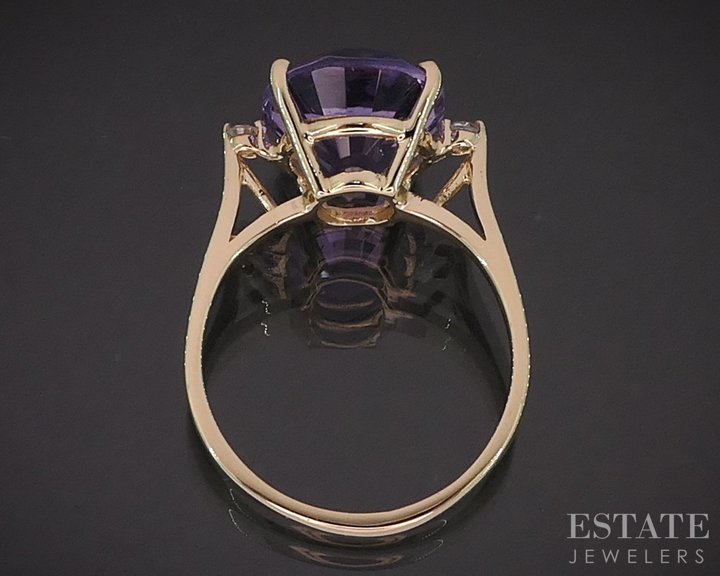 14k Yellow Gold Oval Natural Amethyst & Diamond Ladies Ring 3.3g i19423