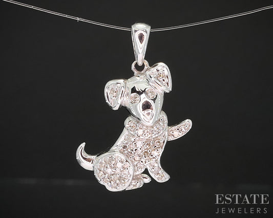10k White Gold Natural .08ctw Diamond Puppy Dog Charm Pendant 1.7g i19427