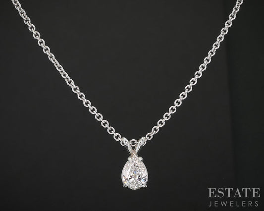 14k White Gold GIA Pear Natural .50ct Diamond Solitaire Necklace 3g 18"L i19460
