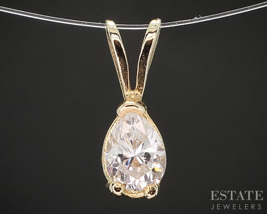 14k Yellow Gold Pear Natural .30ct Diamond Solitaire Ladies Pendant i19508
