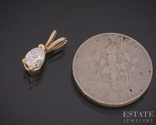 14k Yellow Gold Pear Natural .30ct Diamond Solitaire Ladies Pendant i19508