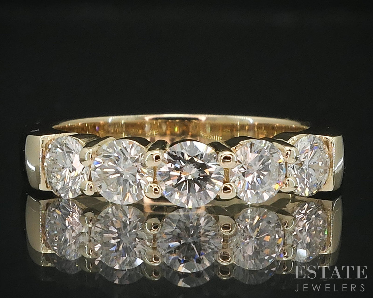 14k Yellow Gold Natural .90ctw Diamond 5-Stone Ladies Wedding Band 4.7g i19532