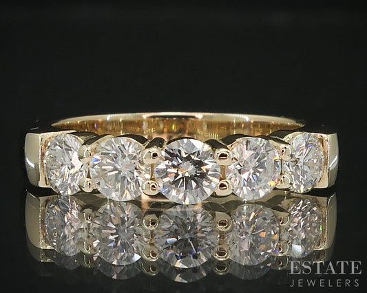 14k Yellow Gold Natural .90ctw Diamond 5-Stone Ladies Wedding Band 4.7g i19532