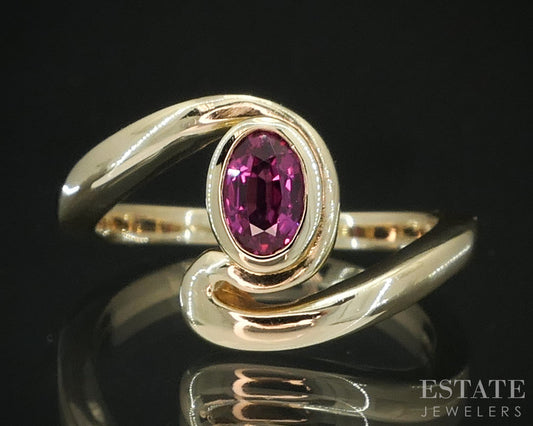 14k Yellow Gold Oval Natural Ruby Bypass Solitaire Ladies Ring 5.2g i19528