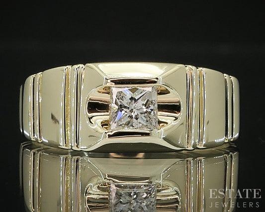 Vintage 14k Yellow Gold Princess Natural .30ct Diamond Mens Ring 4.8g i19525