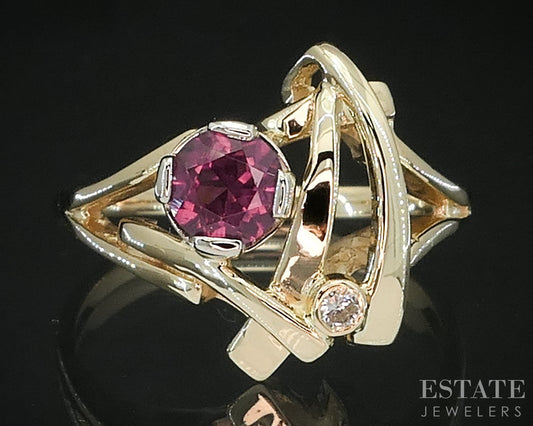 14k Yellow Gold Natural Pink Tourmaline & Diamond Ladies Ring 4.3g i19524