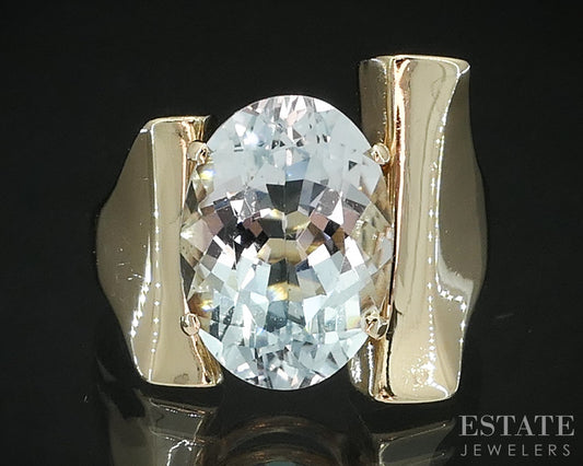 14k Yellow Gold Oval Natural 5ct Aquamarine Solitaire Ladies Ring 8.9g i19521