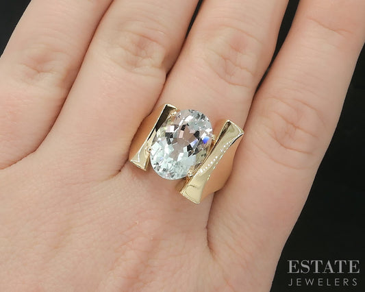 14k Yellow Gold Oval Natural 5ct Aquamarine Solitaire Ladies Ring 8.9g i19521