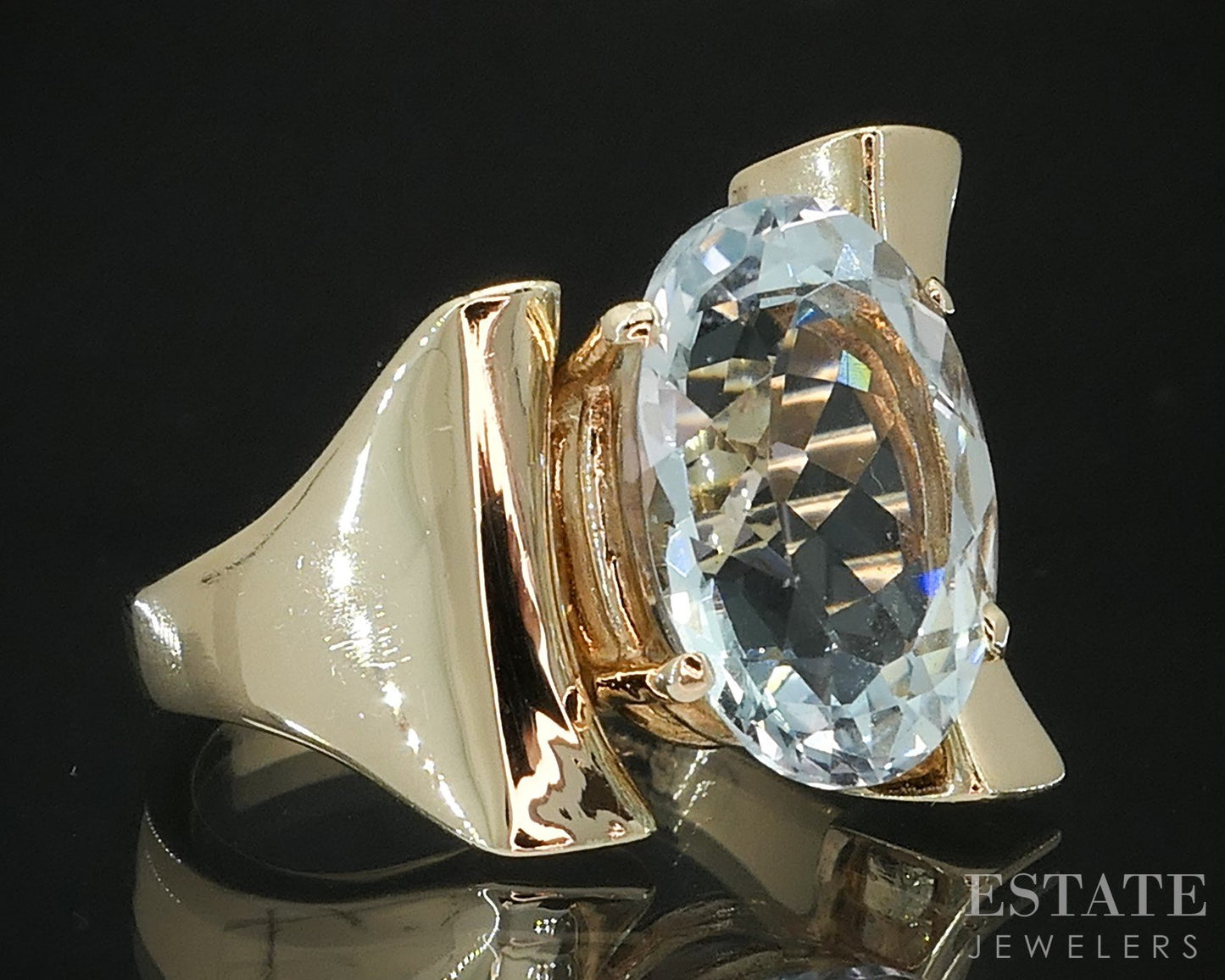 14k Yellow Gold Oval Natural 5ct Aquamarine Solitaire Ladies Ring 8.9g i19521