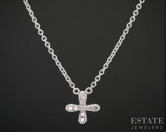 18K & 14k White Gold Natural Diamond Flower Ladies Necklace 3.7g 16"L i19518