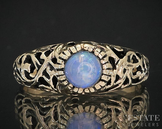 Antique 14k Yellow Gold Natural Opal Filigree Ladies Ring 2.8g i19536b