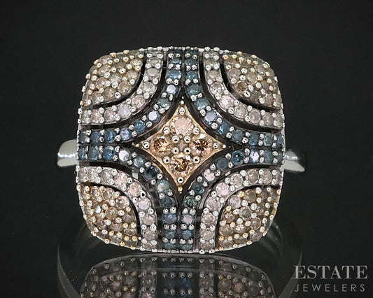 10k White Gold Natural Multi Colored Diamond Cluster Ladies Ring 5g i19541b