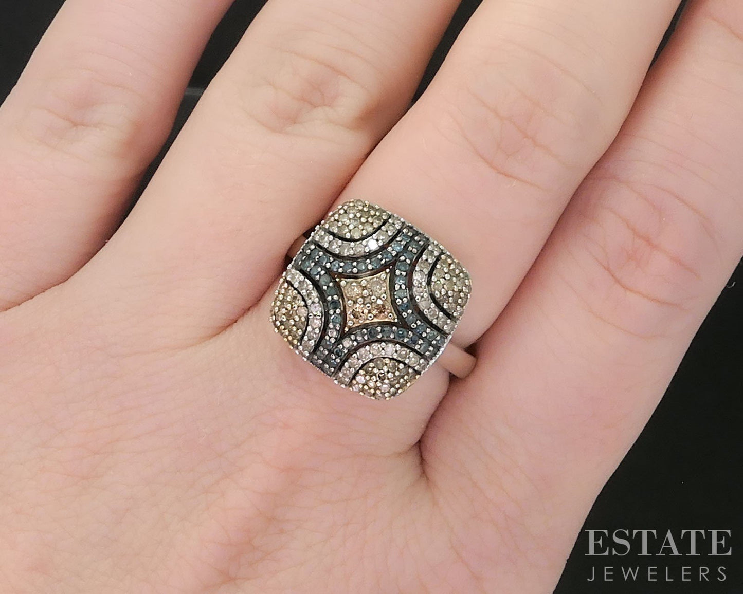 10k White Gold Natural Multi Colored Diamond Cluster Ladies Ring 5g i19541b