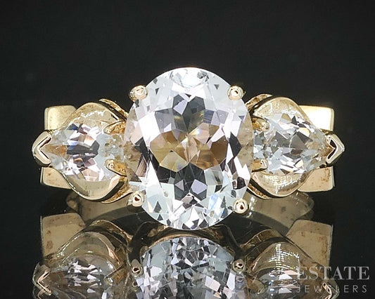10k Yellow Gold Oval Natural Aquamarine Ladies Ring 4.3g i19549b