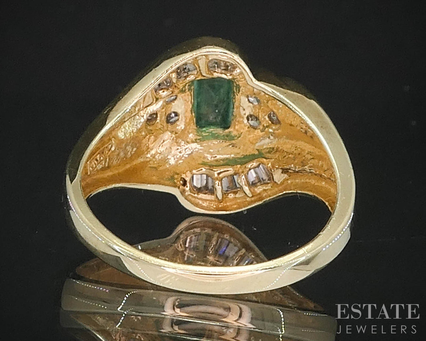 10k Yellow Gold Natural Emerald & Diamond Ladies Ring 3.2g i19537b