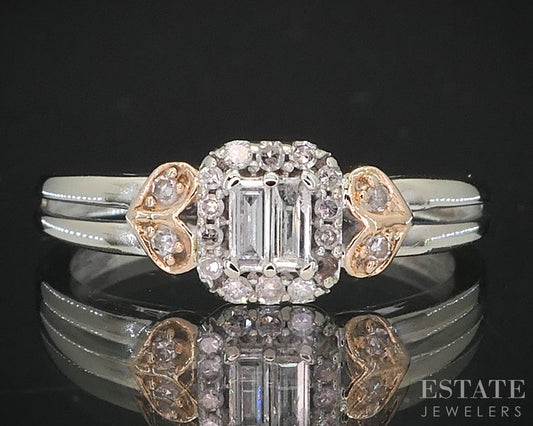 10k Rose & White Gold Natural .15ctw Diamond Cluster Engagement Ring 2g i19548b