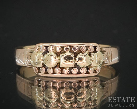 Antique Victorian 9k Yellow & Rose Gold Beaded Ladies Band Ring 2.6g i19542b