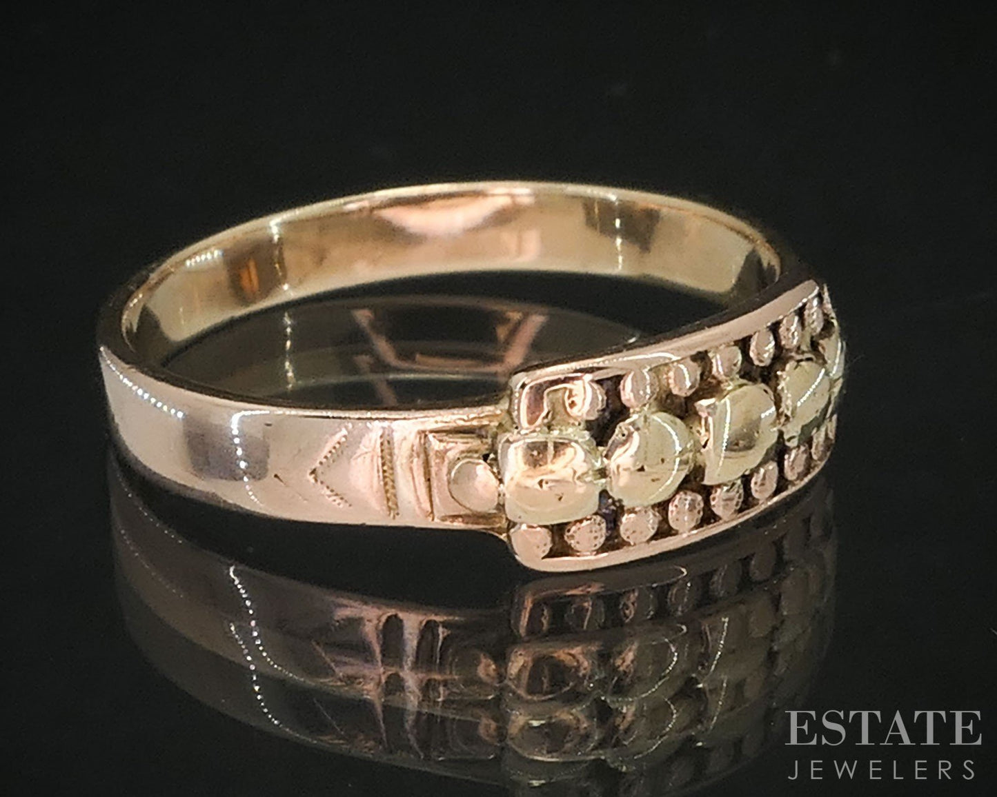 Antique Victorian 9k Yellow & Rose Gold Beaded Ladies Band Ring 2.6g i19542b