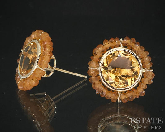 14k Yellow Gold 9mm Natural Citrine Button Stud Ladies Earrings 3g i19546b
