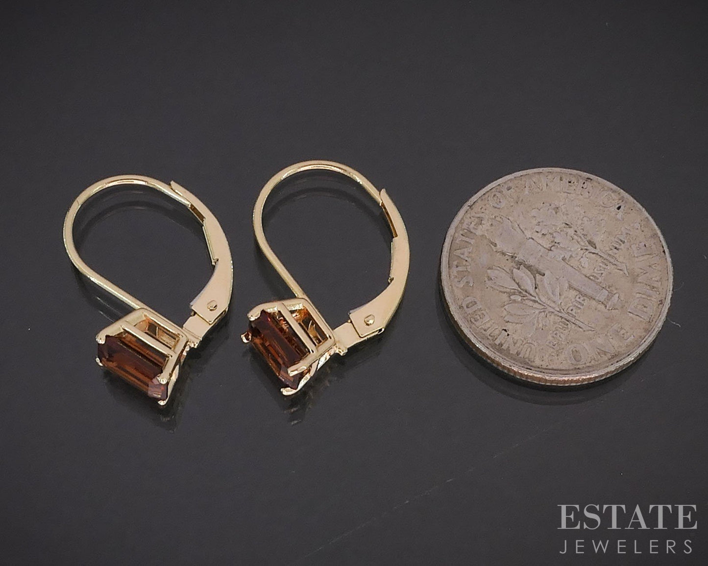 14k Yellow Gold Emerald Cut Garnet Lever Back Dangle Earrings 1.4g i19550b